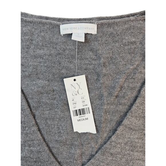 NWT NY&C split neck grey knit tunic sweater size M medium minimalist winter gray - Picture 5 of 8